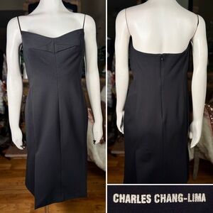Charles Chang Lima Black Strapless Midi Stretch Viscose Dress, Sz 8